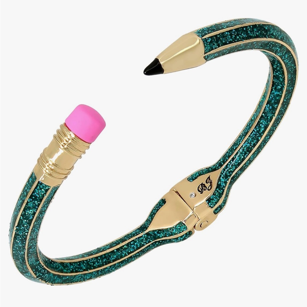 EUC BETSEY JOHNSON TEAL PENCIL HINGED BANGLE BRACELET